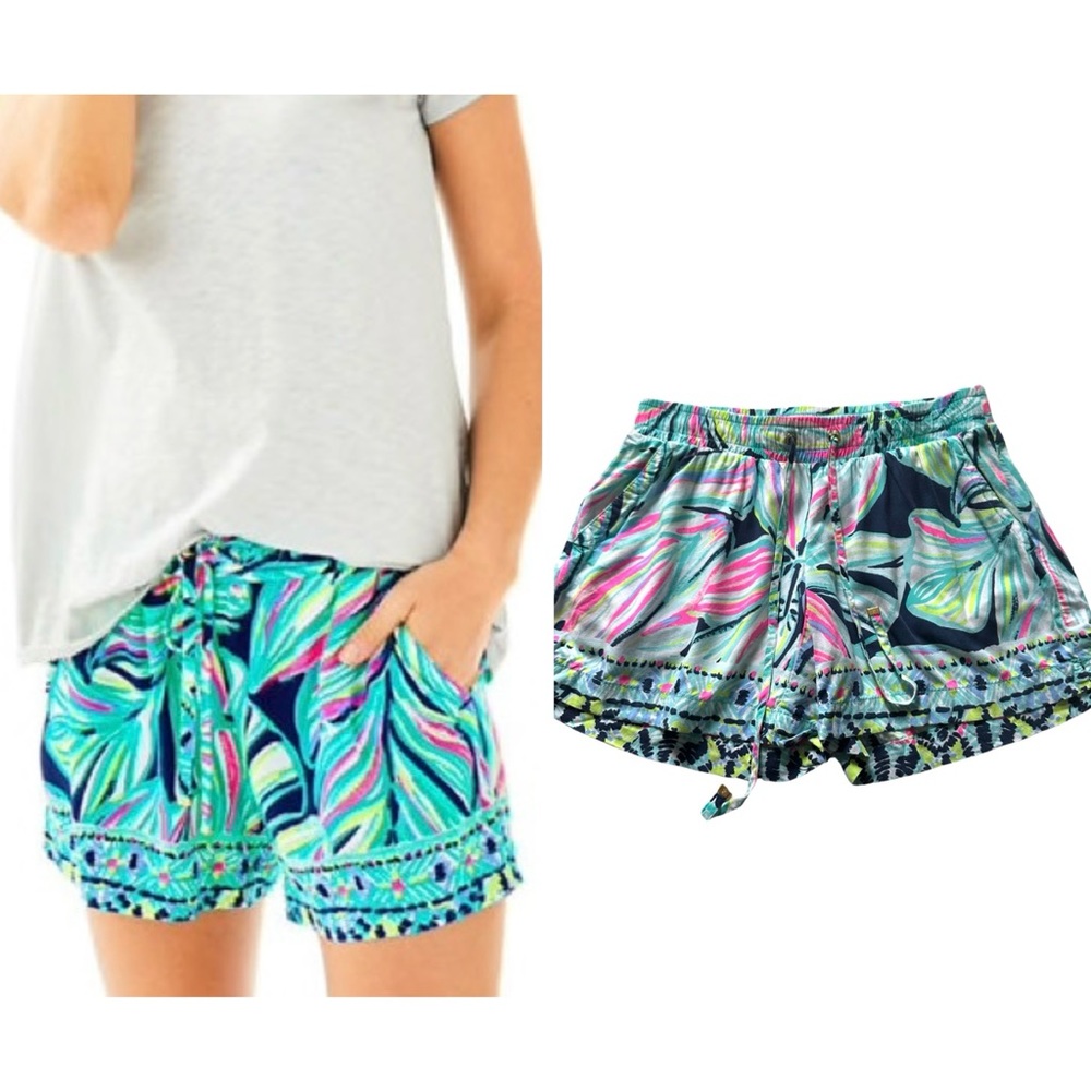 Lilly Pulitzer Katia Shorts‎ Sz XXS Rayon Casual Beach Multicolor Drawstring